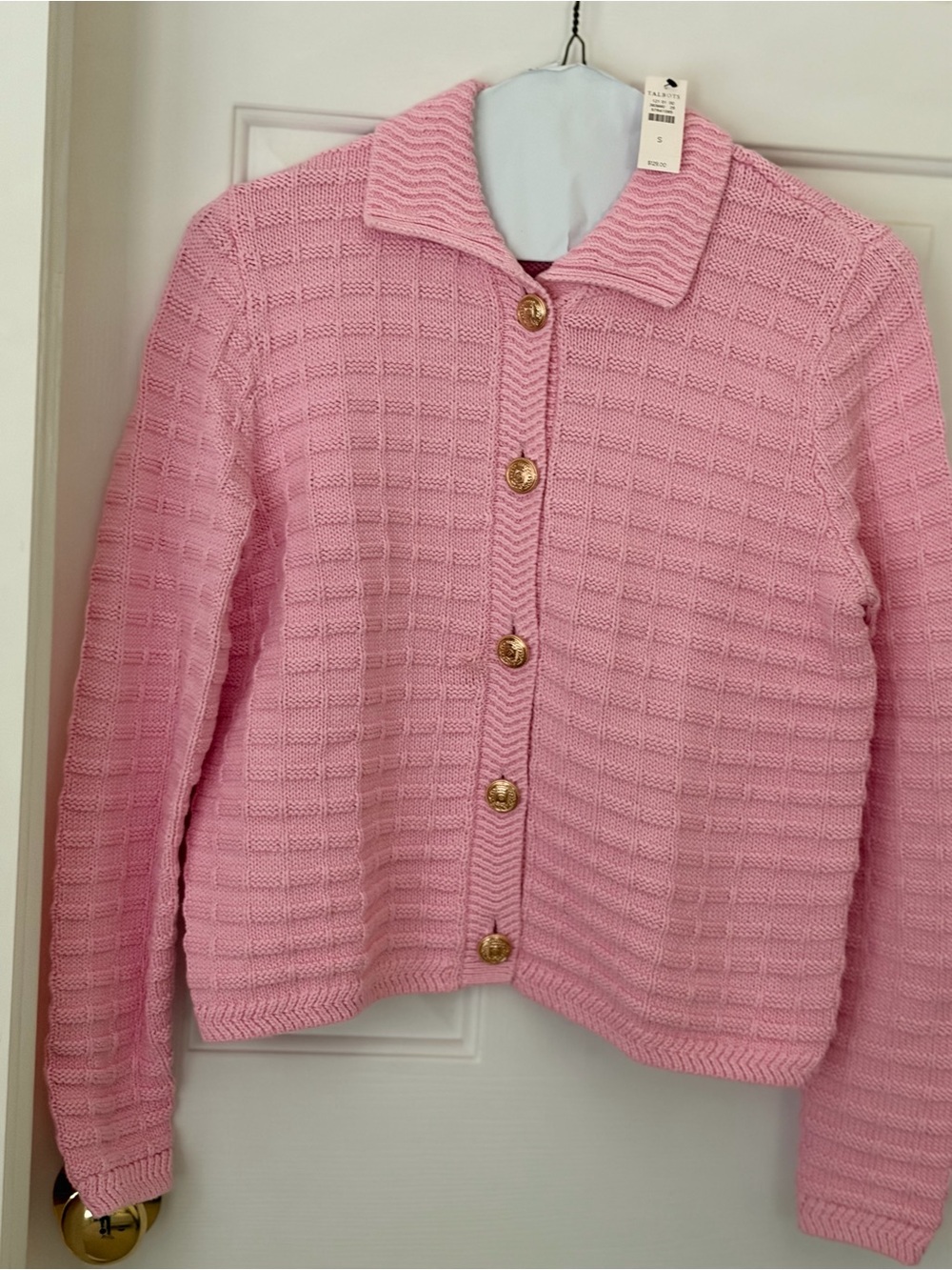 Talbots Pink Textured Button-Front Cardigan